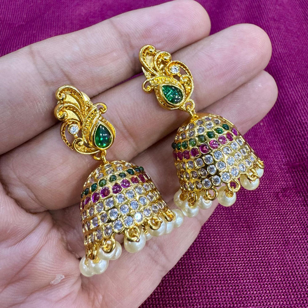 Kavita Art Designer Pota Austrian Stone And Pearl Jhumki Earrings