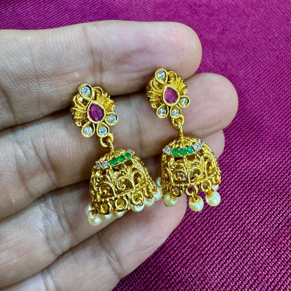 Kavita Art Designer Pota Austrian Stone And Pearl Jhumki Earrings