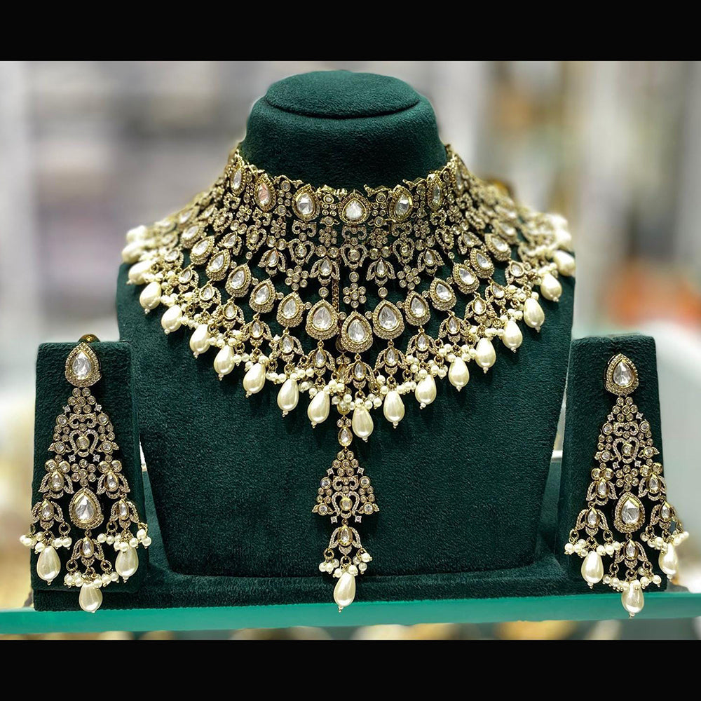 Kavita Art Royal Polki Kundan Stone And Pearl Choker Necklace Set