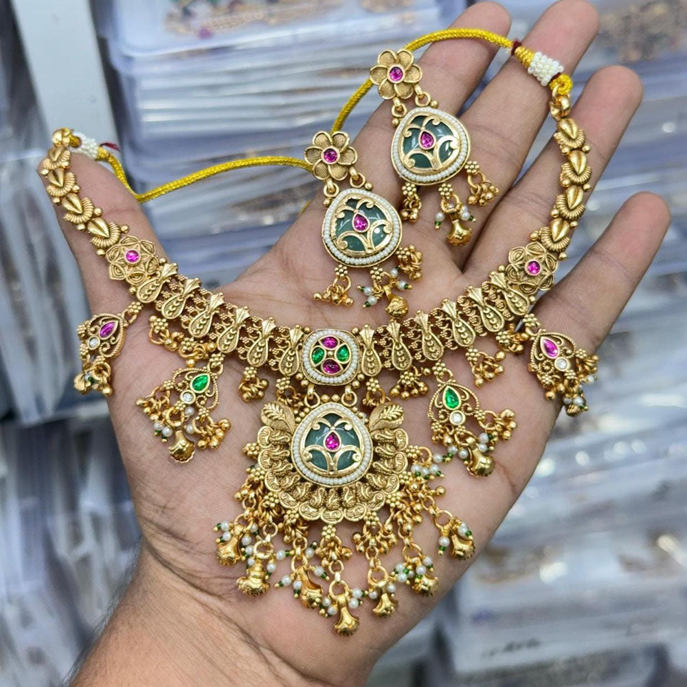 Kavita Art Heritage Pota Stone And Pearl Occasion Wear Necklace Set