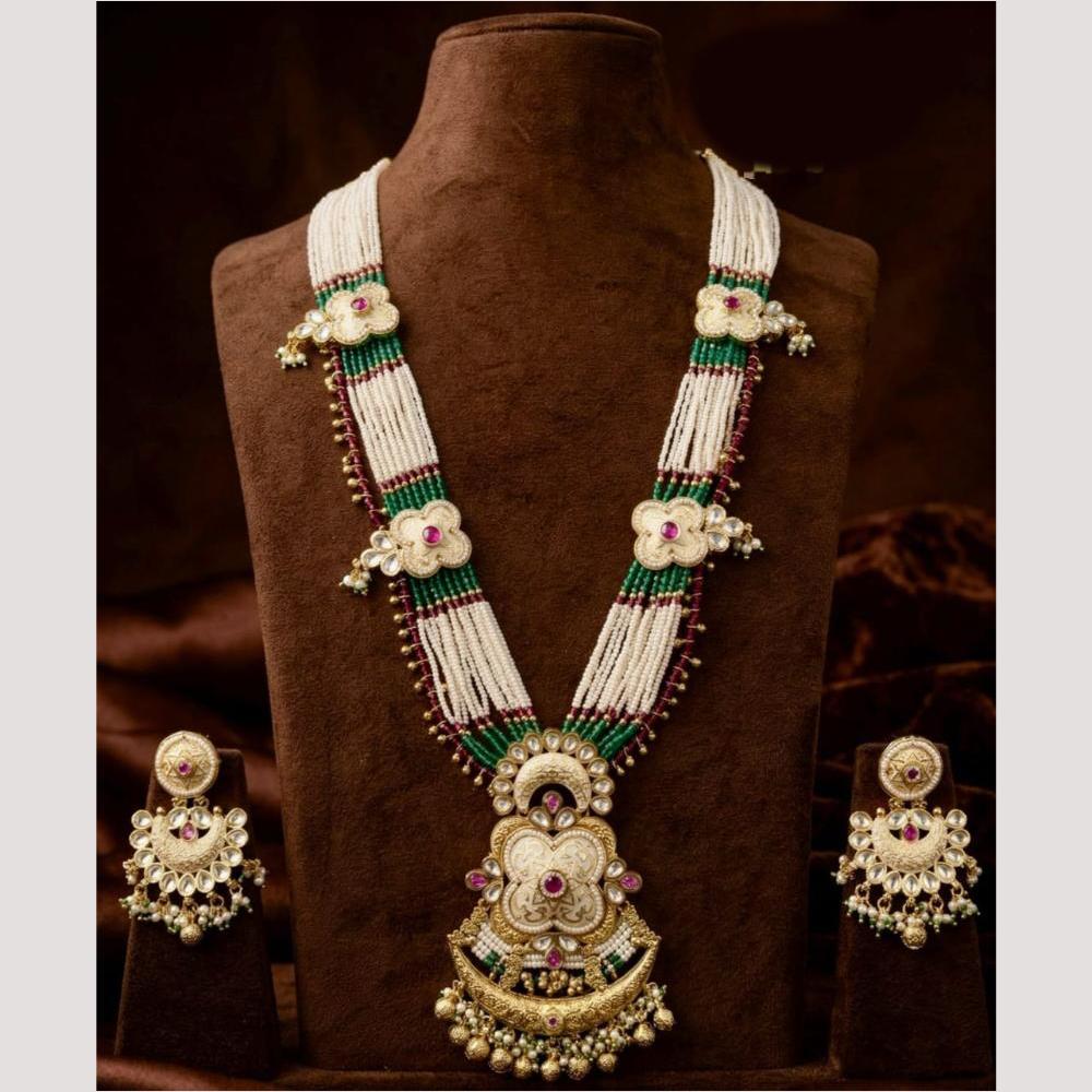Kavita Art Premium Pota Stone And Pearl Long Necklace Set