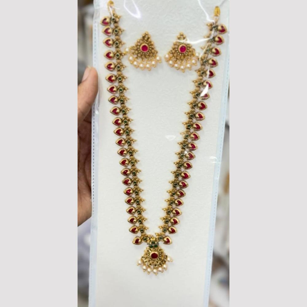 Kavita Art Premium Pota Stone And Pearl Long Necklace Set