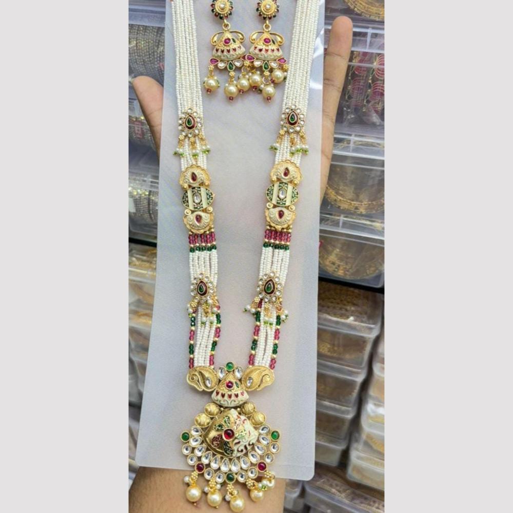 Kavita Art Premium Pota Stone And Pearl Meenakari Long Necklace Set