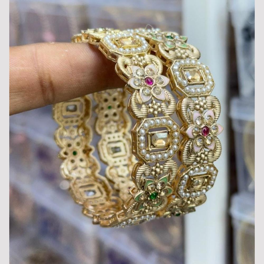 Kavita Art Sparkling Shine Pota Stone And Pearl Meenakari Bangles Set
