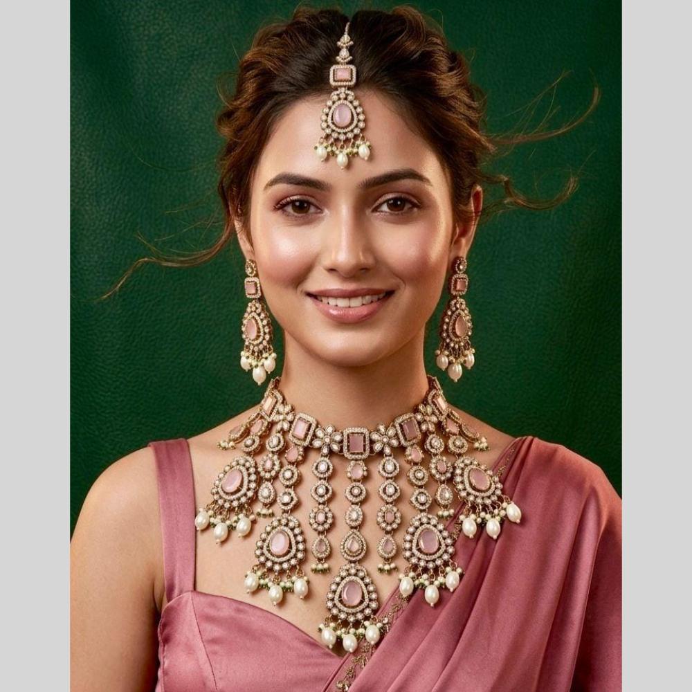 Kavita Art Classic Ethnic Pota Stone Pearl And Beaded Choker Necklace Set