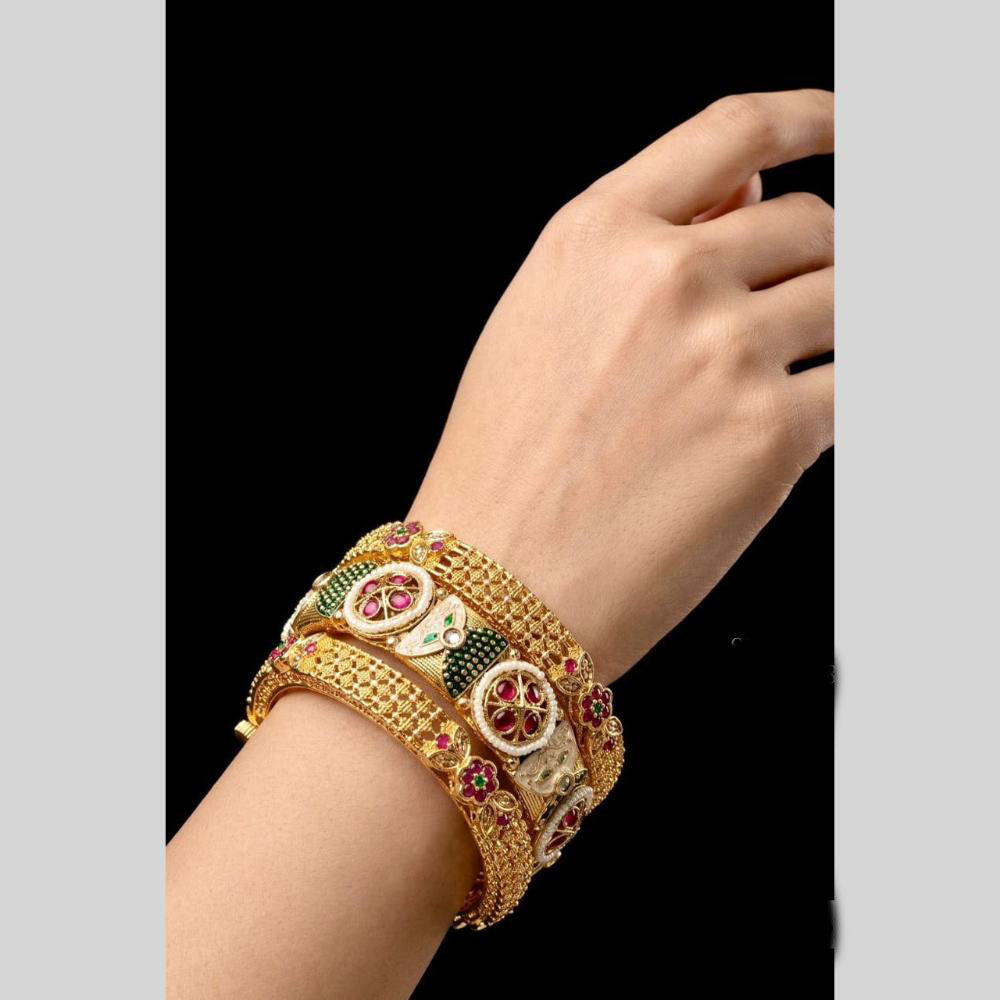 Kavita Art Sparkling Shine Pota Stone And Meenakari Bangles Set