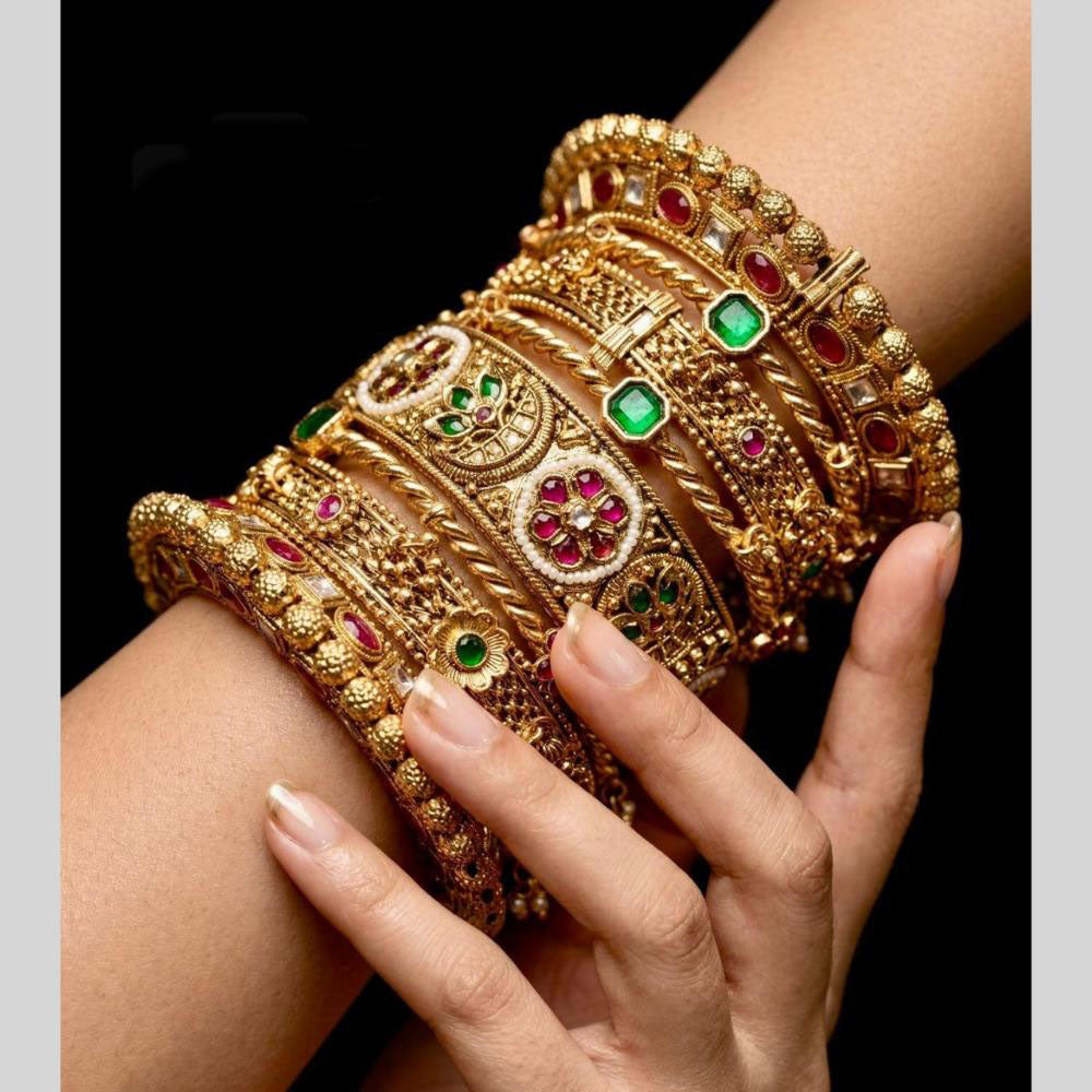 Kavita Art Sparkling Shine Pota Stone And Pearl Bangles Set