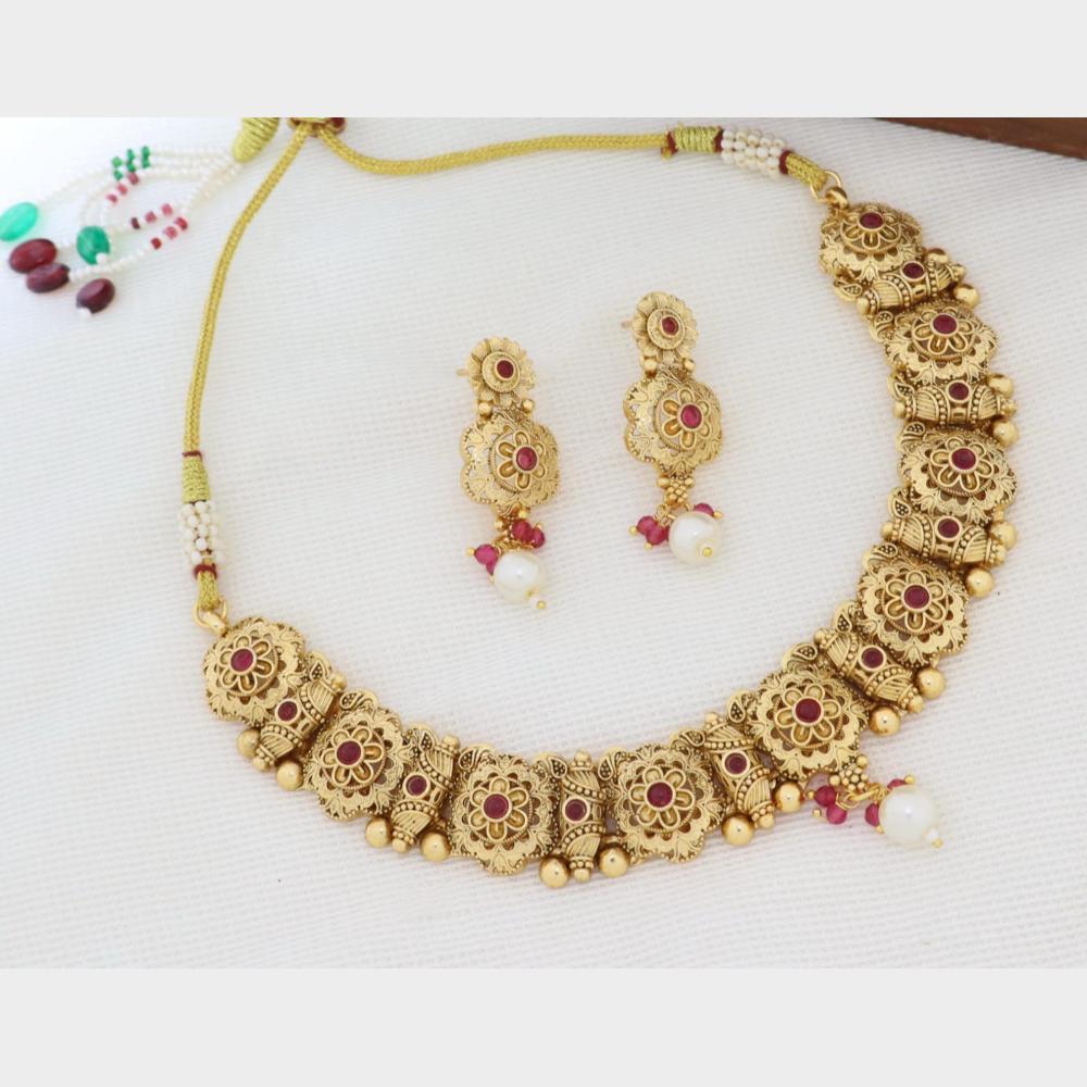 Kavita Art Elegant Pota Stone Pearl Necklace Jewellery Set