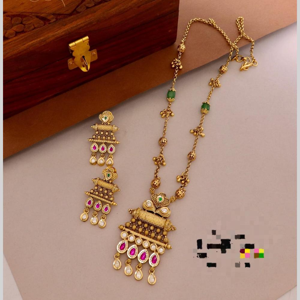 Kavita Art Elegant Pota Stone And Pearl Long Necklace Jewellery Set