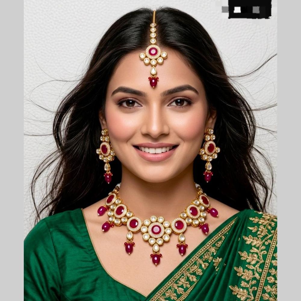 Kavita Art Elegant Pota Stone Pearl Choker Necklace Jewellery Set