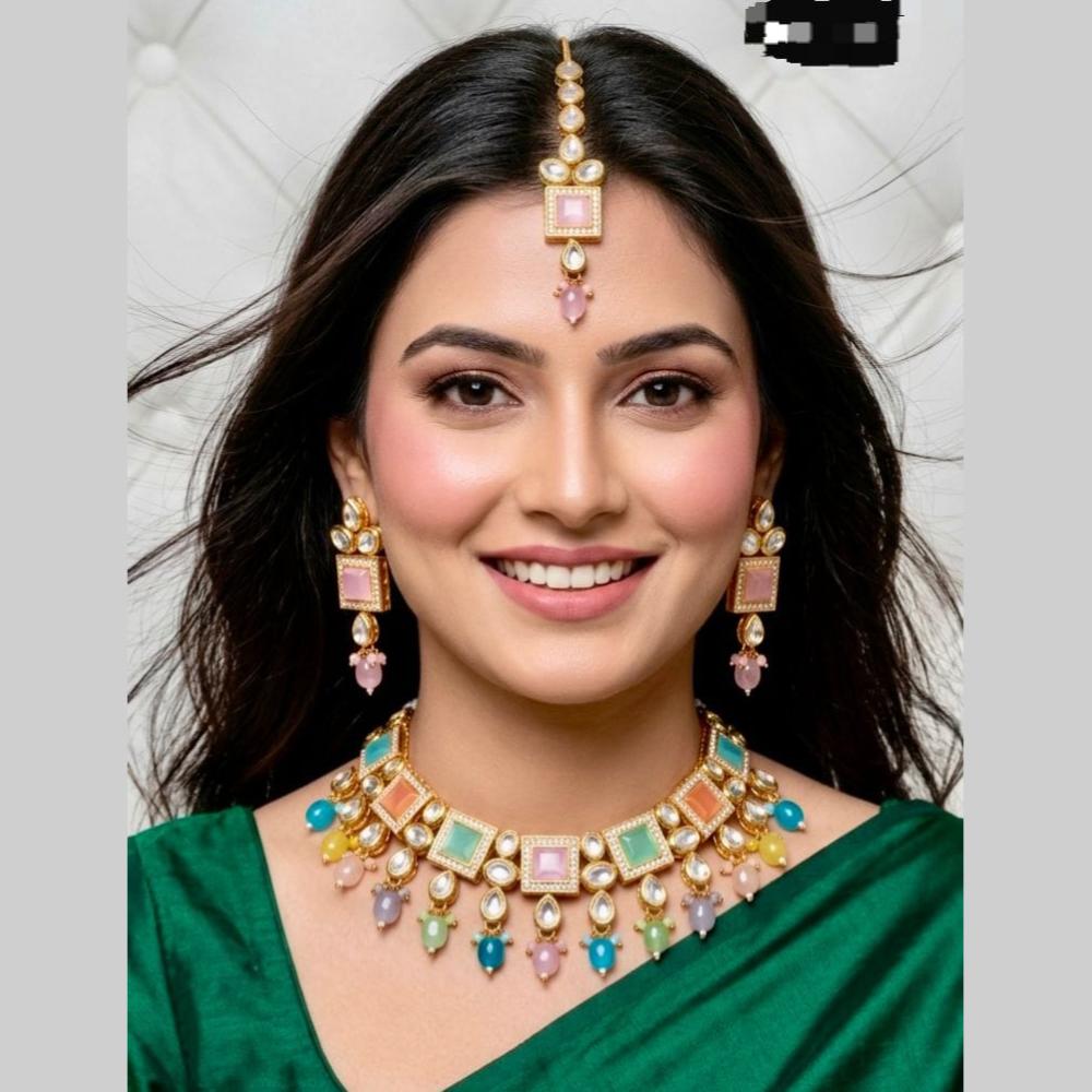 Kavita Art Elegant Pota Stone Pearl Choker Necklace Jewellery Set