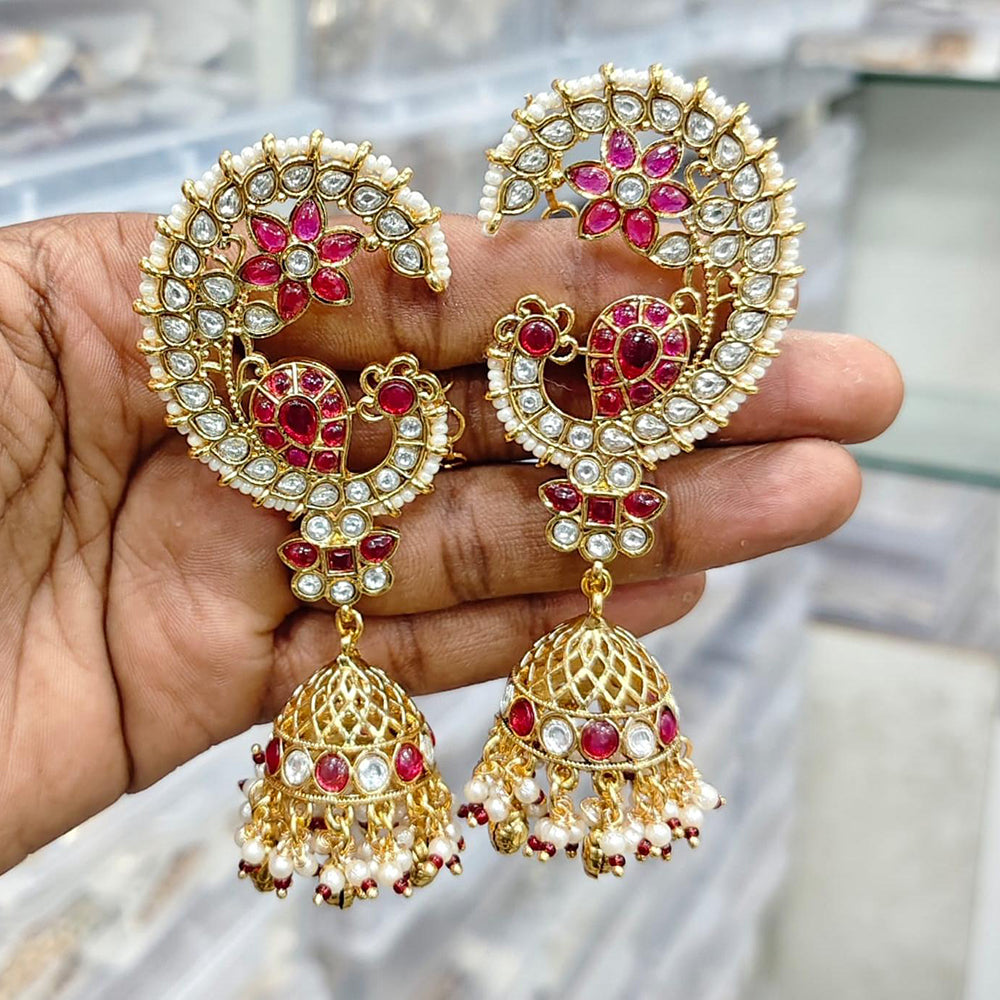 Kavita Art Gold Plated Pota Stone And Pearl Earcuff Jhumki