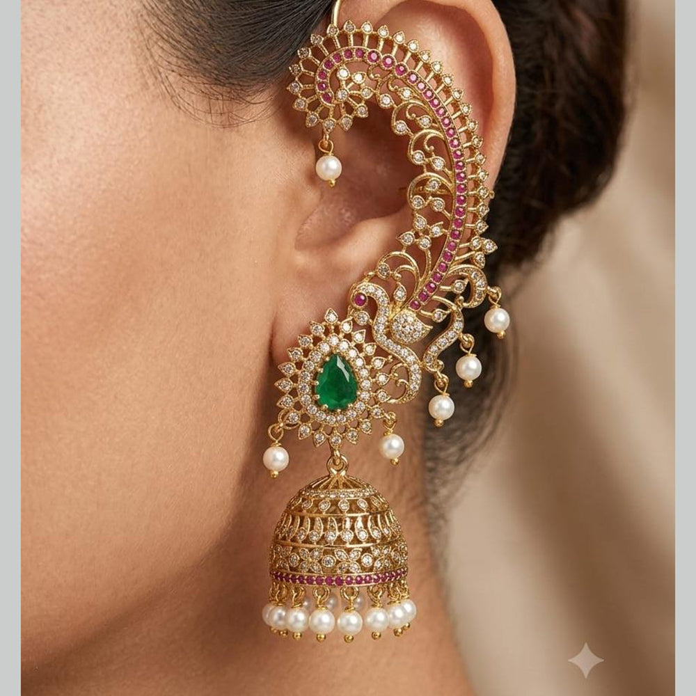 Kavita Art Gold Plated Austrian Stone And Pearl Earcuff Jhumki