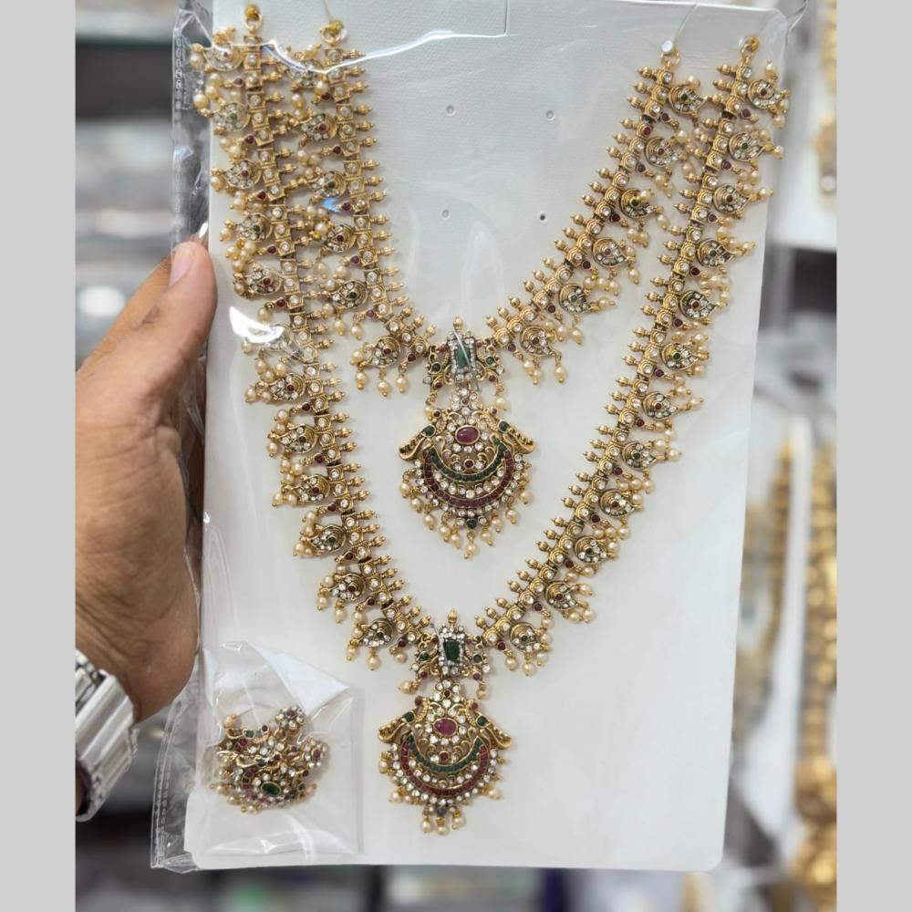 Kavita Art Pota Stone And Pearl Double Necklace Set