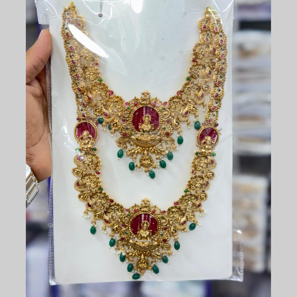 Kavita Art Classic Pota Stone And Pearl Temple Double Necklace Set