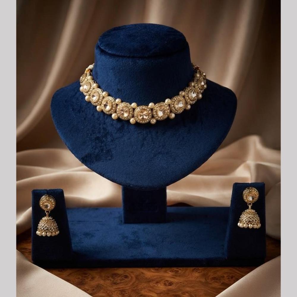 Kavita Art Premium Crystal Stone And Pearl Choker Necklace Set for Women
