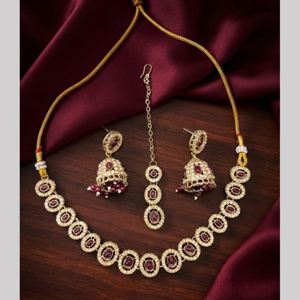 Kavita Art Premium Crystal Stone And Pearl Choker Necklace Set for Women
