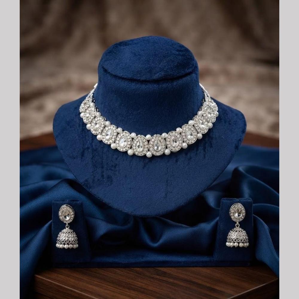 Kavita Art Premium Crystal Stone And Pearl Choker Necklace Set for Women