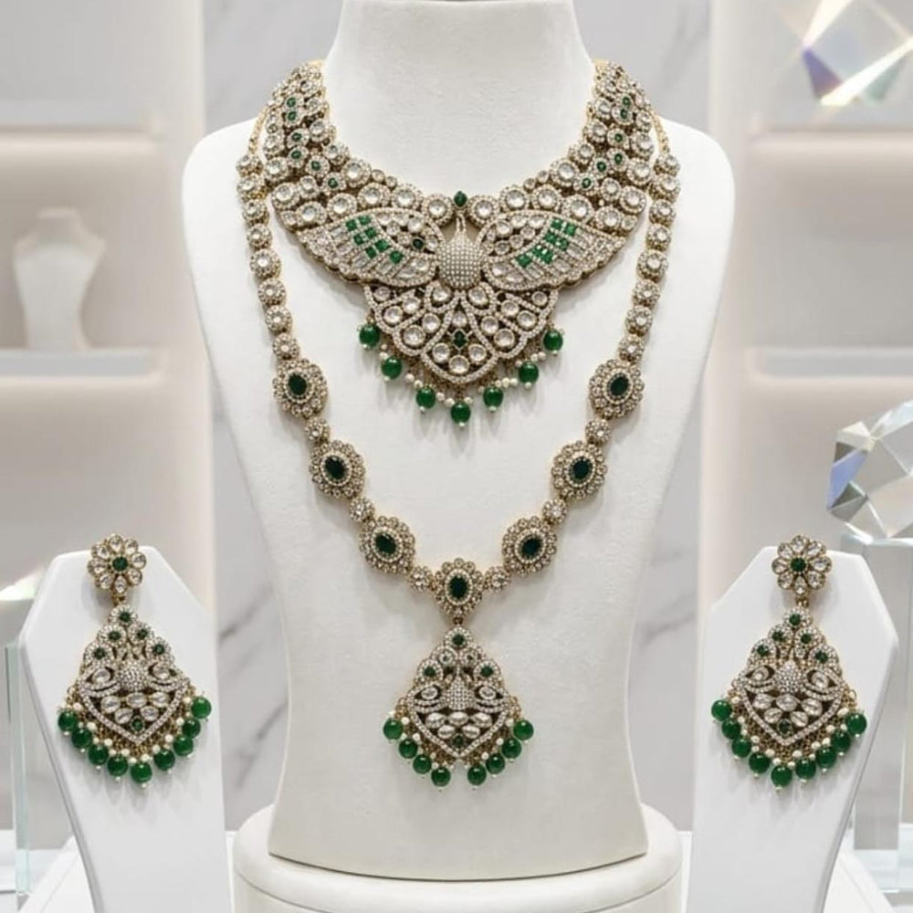 Kavita Art Designer Kundan Stone And Beads Double Necklace Set