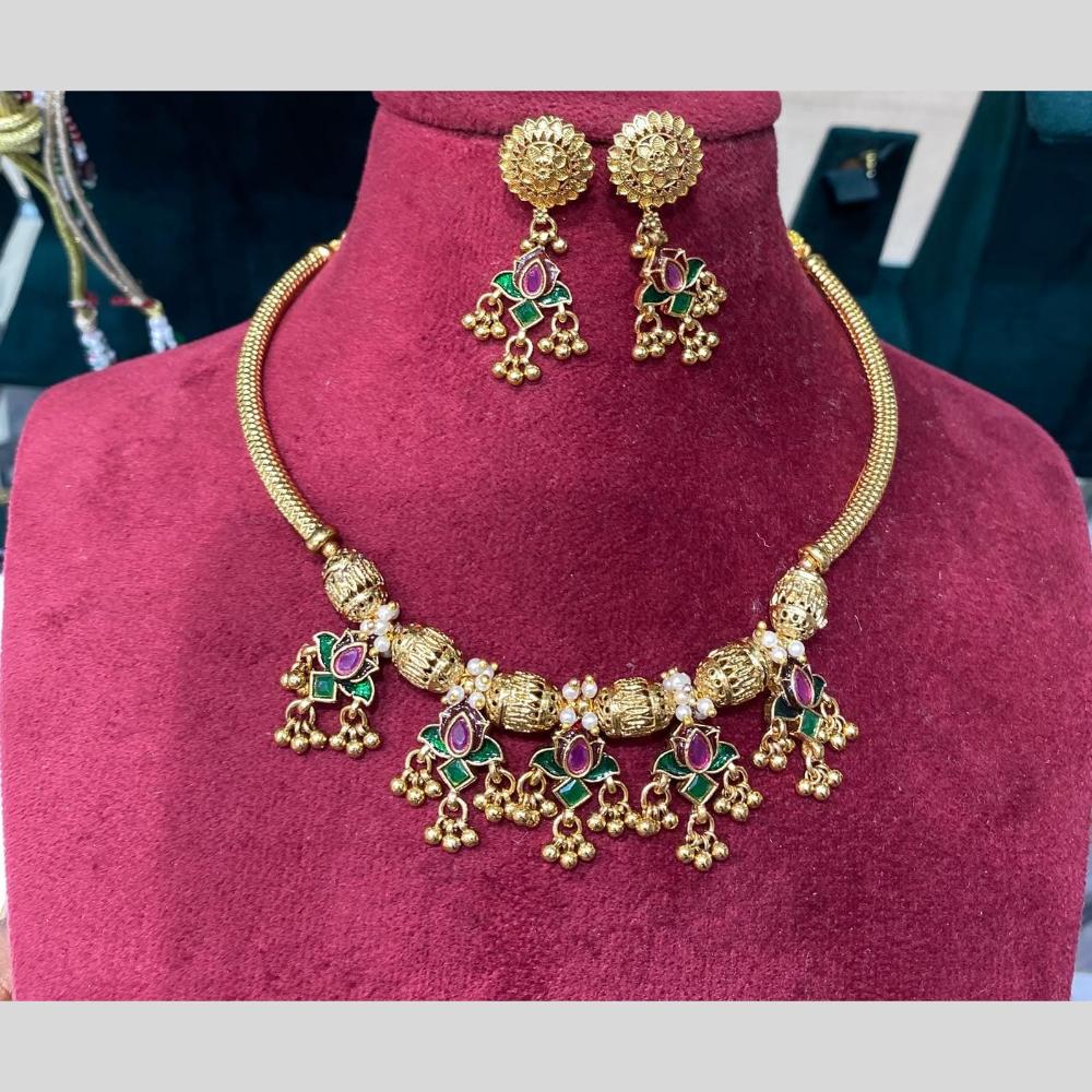 Kavita Art Elegant Pota Stone And Pearl Choker Necklace Set for Women