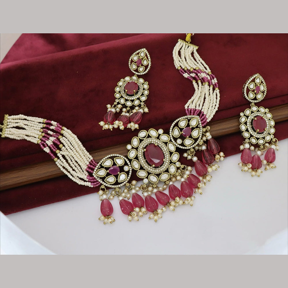 Kavita Art Elegant Pota Stone And Pearl Choker Necklace Set for Women