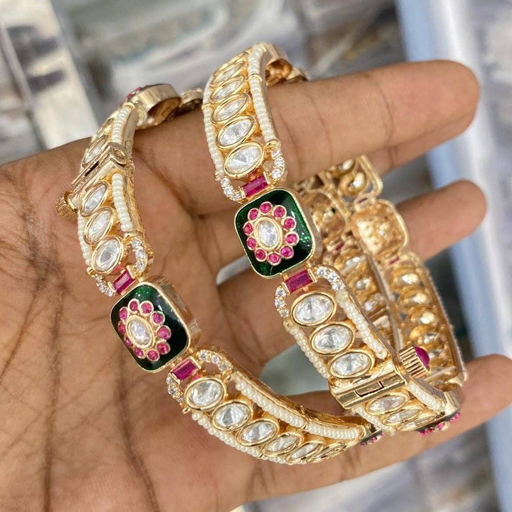 Kavita Art Graceful Polki Kundan Stone And Meenakari Openbale Bangles Set