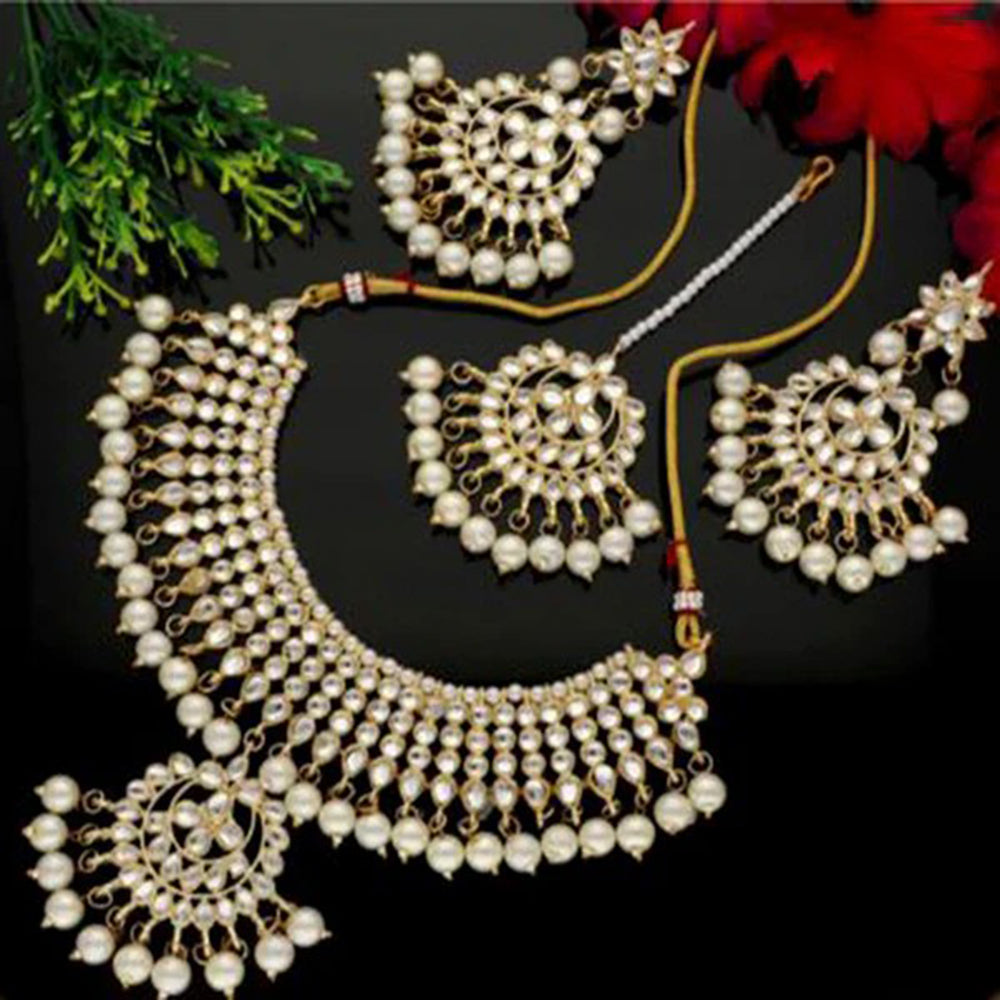 SNERA Gold Plated Kundan Stone And Beads Necklace Set