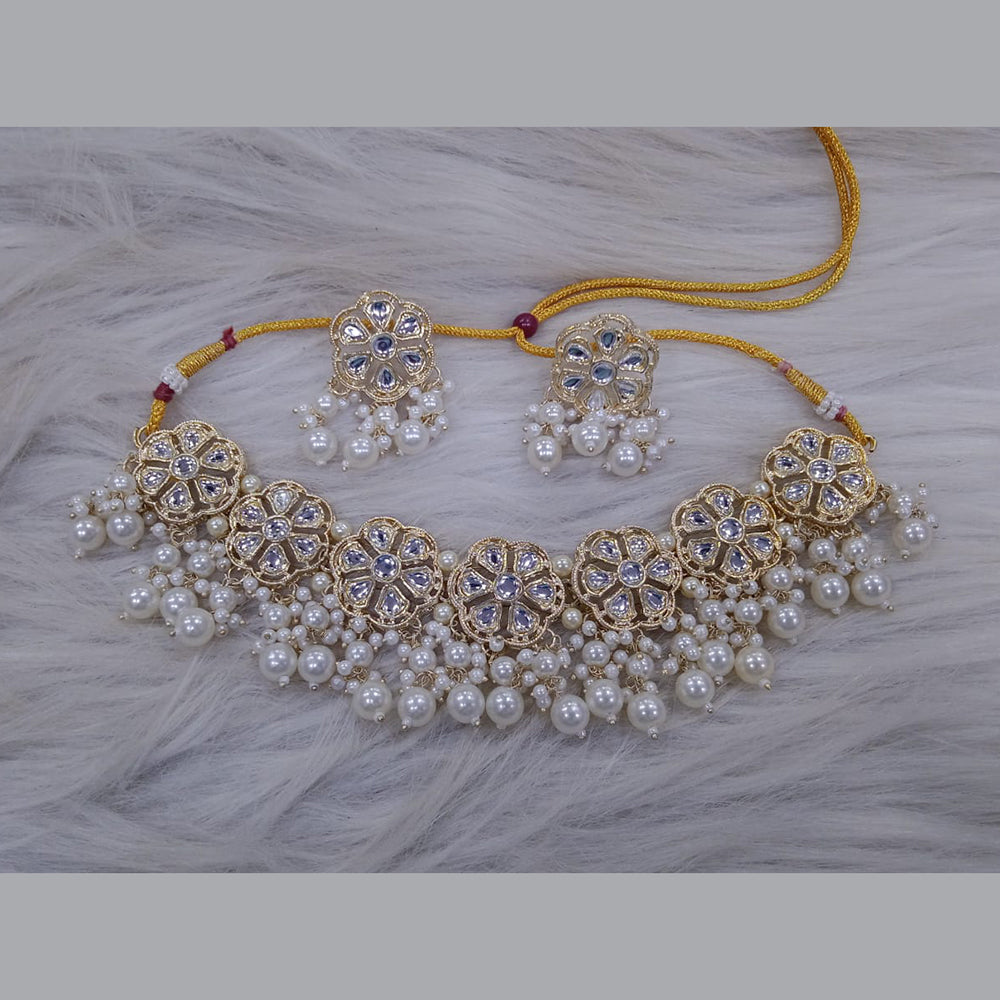 SNERA Gold Plated Kundan Stone And Pearl Necklace Set