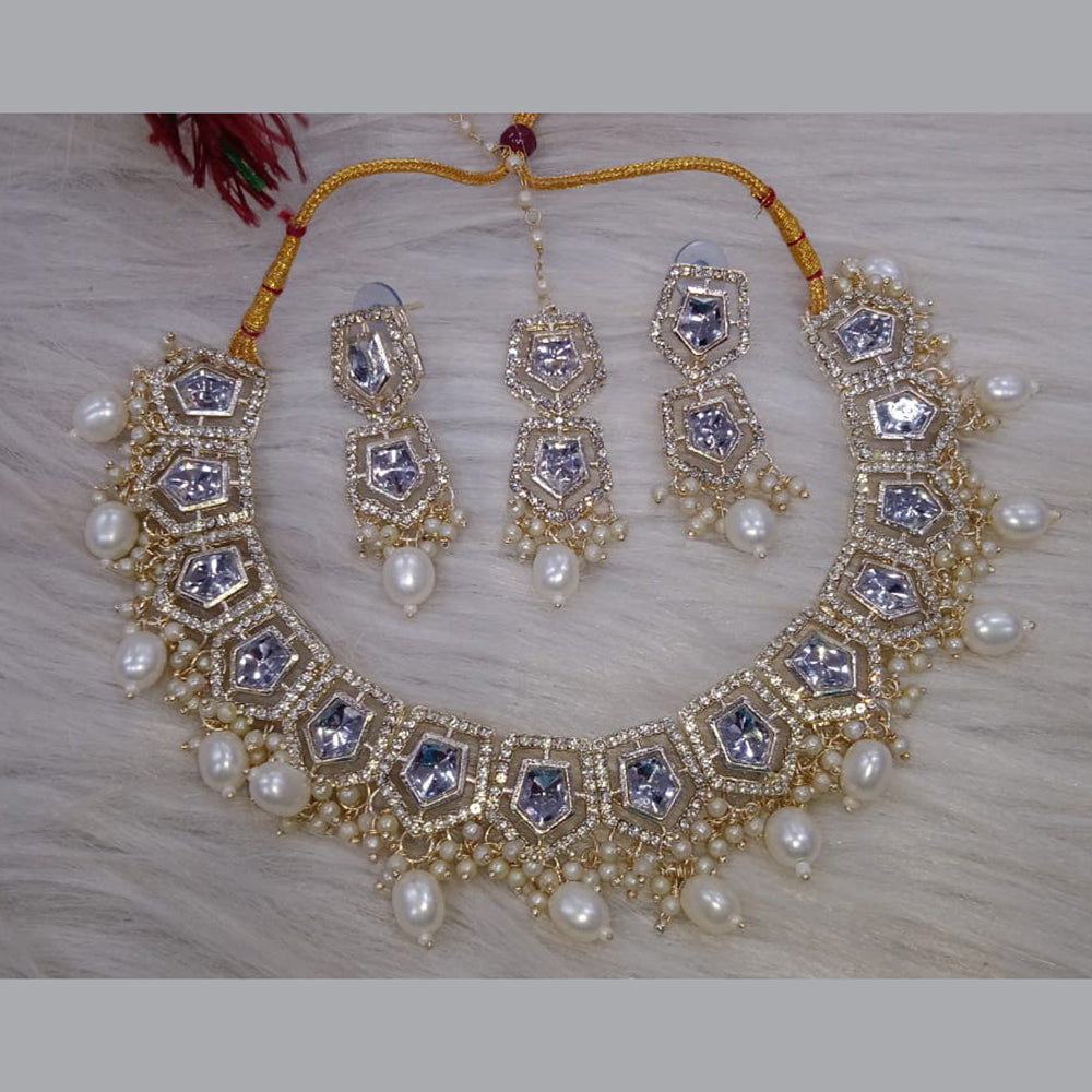 SNERA Gold Plated Kundan Stone And Pearl Necklace Set