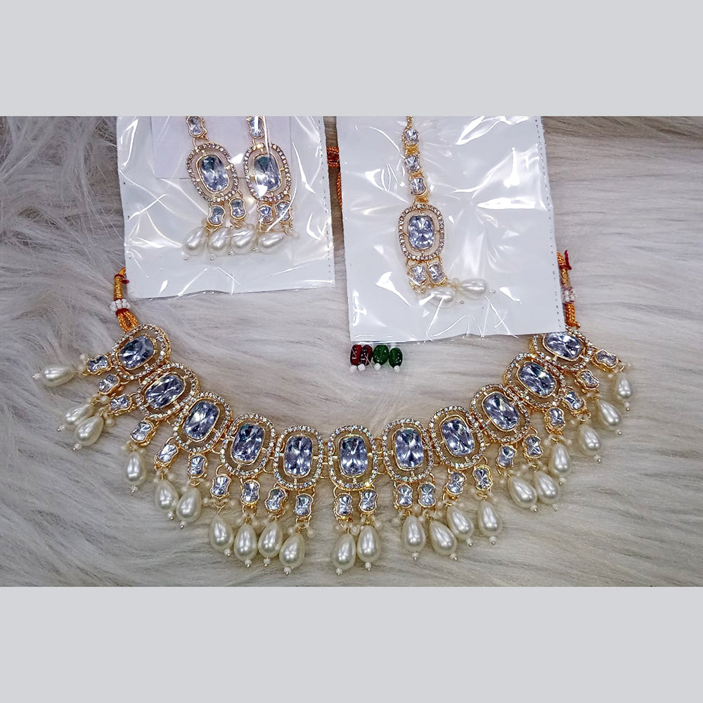 SNERA Gold Plated Kundan Stone And Pearl Necklace Set