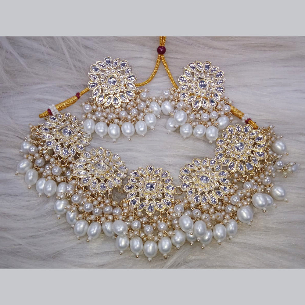SNERA Gold Plated Kundan Stone And Pearl Necklace Set
