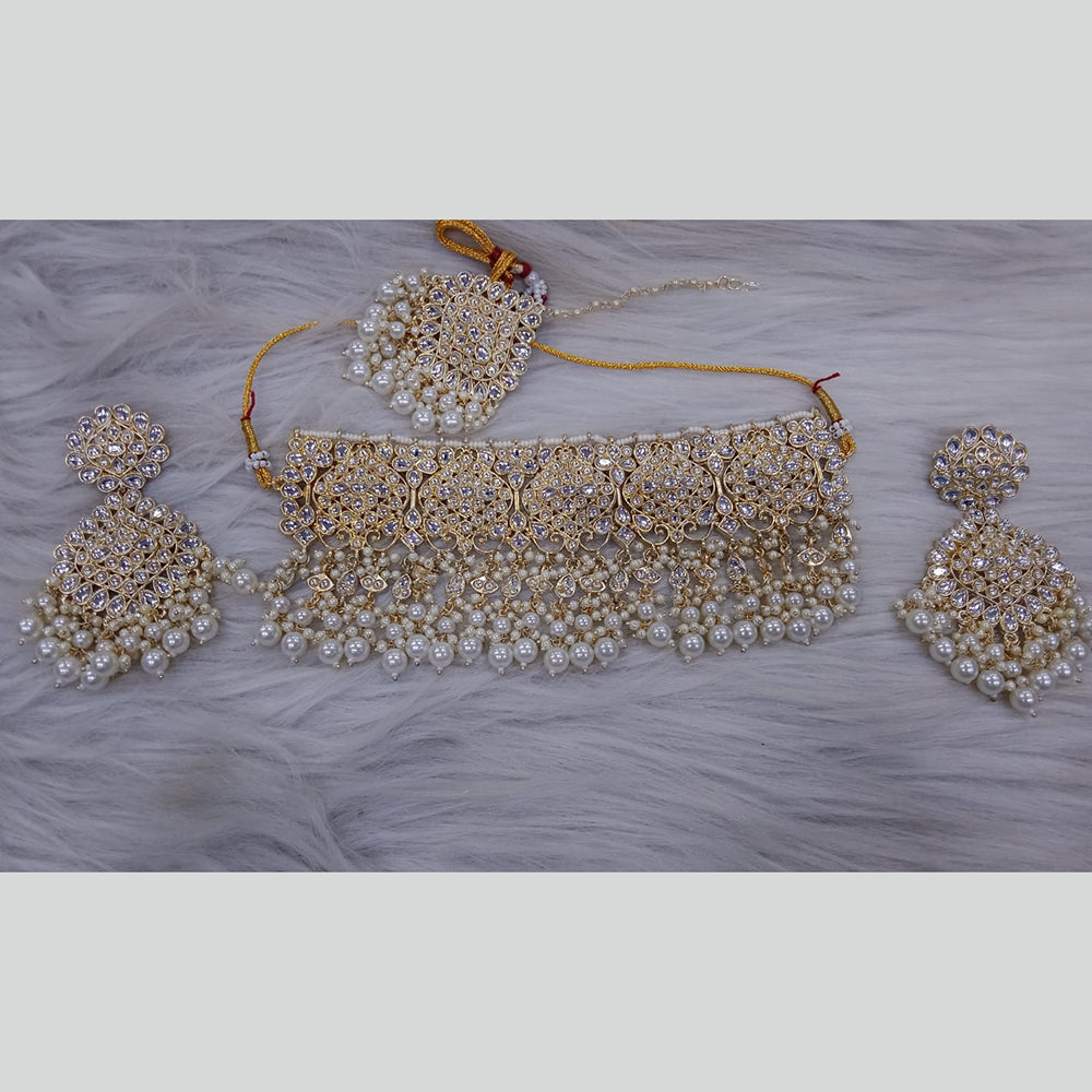 SNERA Gold Plated Kundan Stone And Pearl Necklace Set