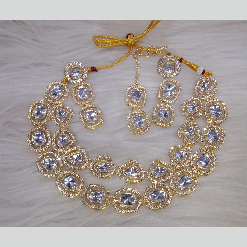 SNERA Gold Plated Kundan Stone And Pearl Necklace Set