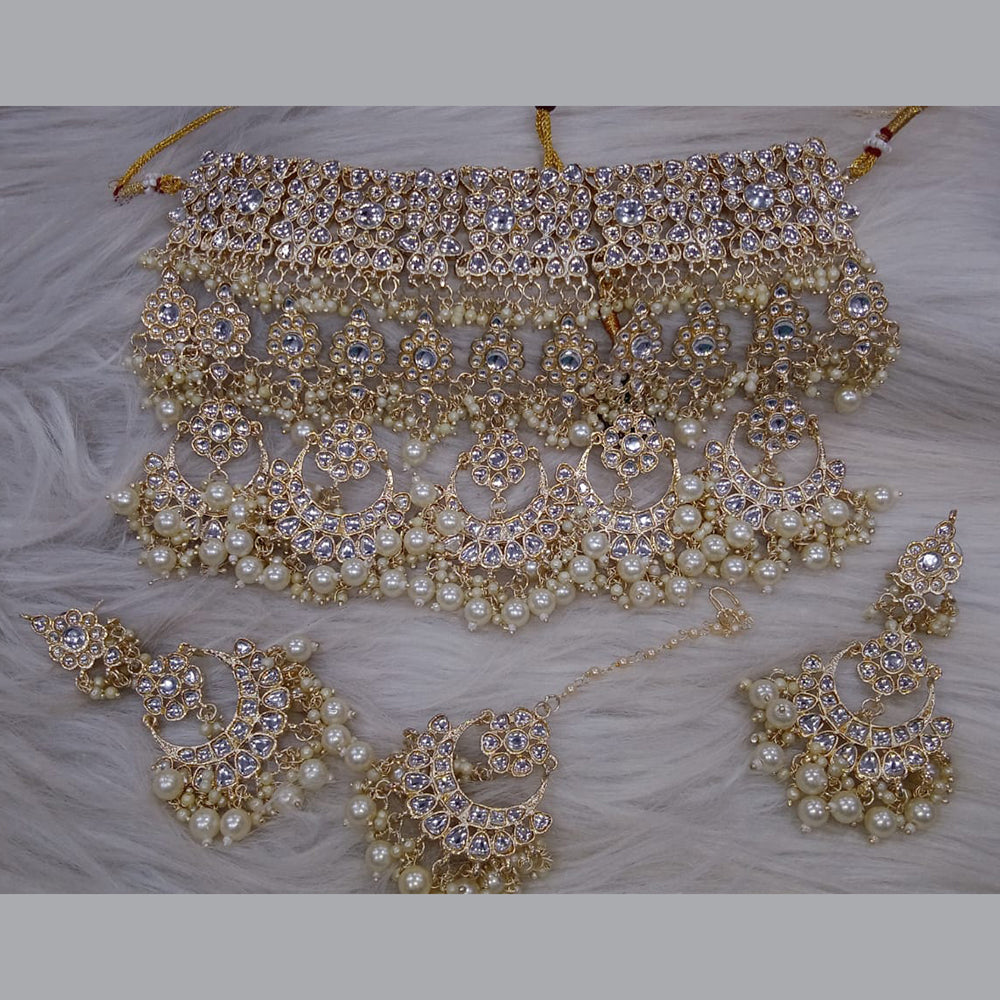 SNERA Gold Plated Kundan Stone And Pearl Necklace Set