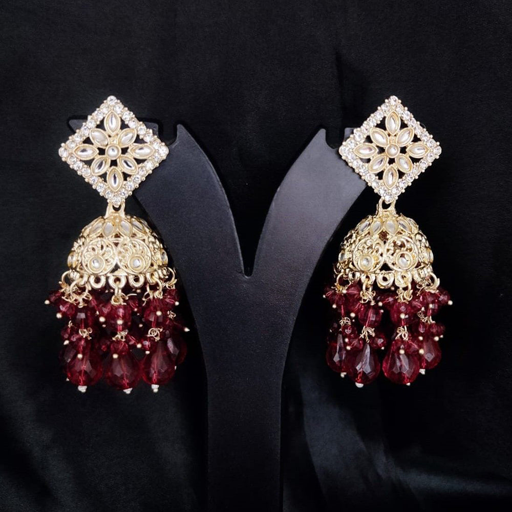 SNERA Gold Plated Kundan Stone And Beads Jhumki Earrings