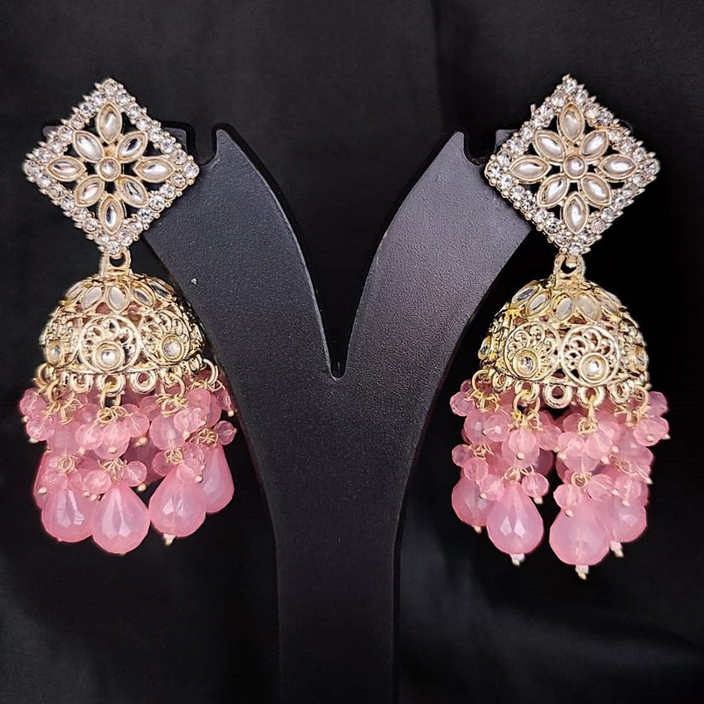 SNERA Gold Plated Kundan Stone And Beads Jhumki Earrings