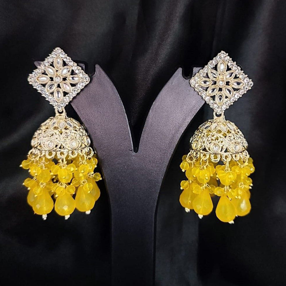 SNERA Gold Plated Kundan Stone And Beads Jhumki Earrings