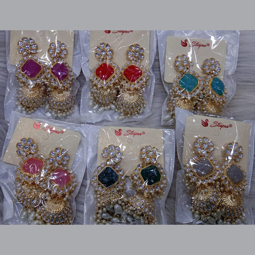 SNERA Gold Plated Kundan Stone And Pearl Jhumki Earrings