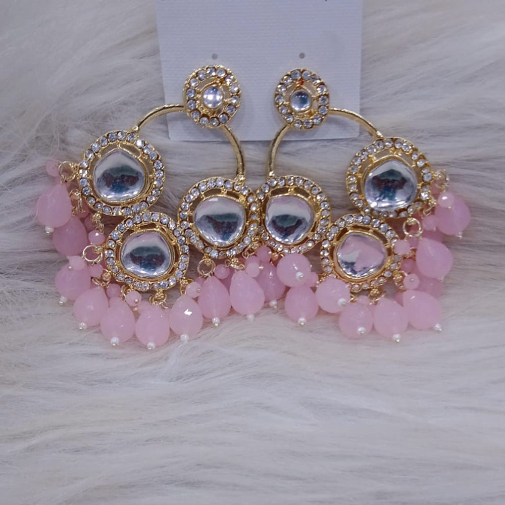 SNERA Gold Plated Kundan Stone And Beads Dangler Earrings