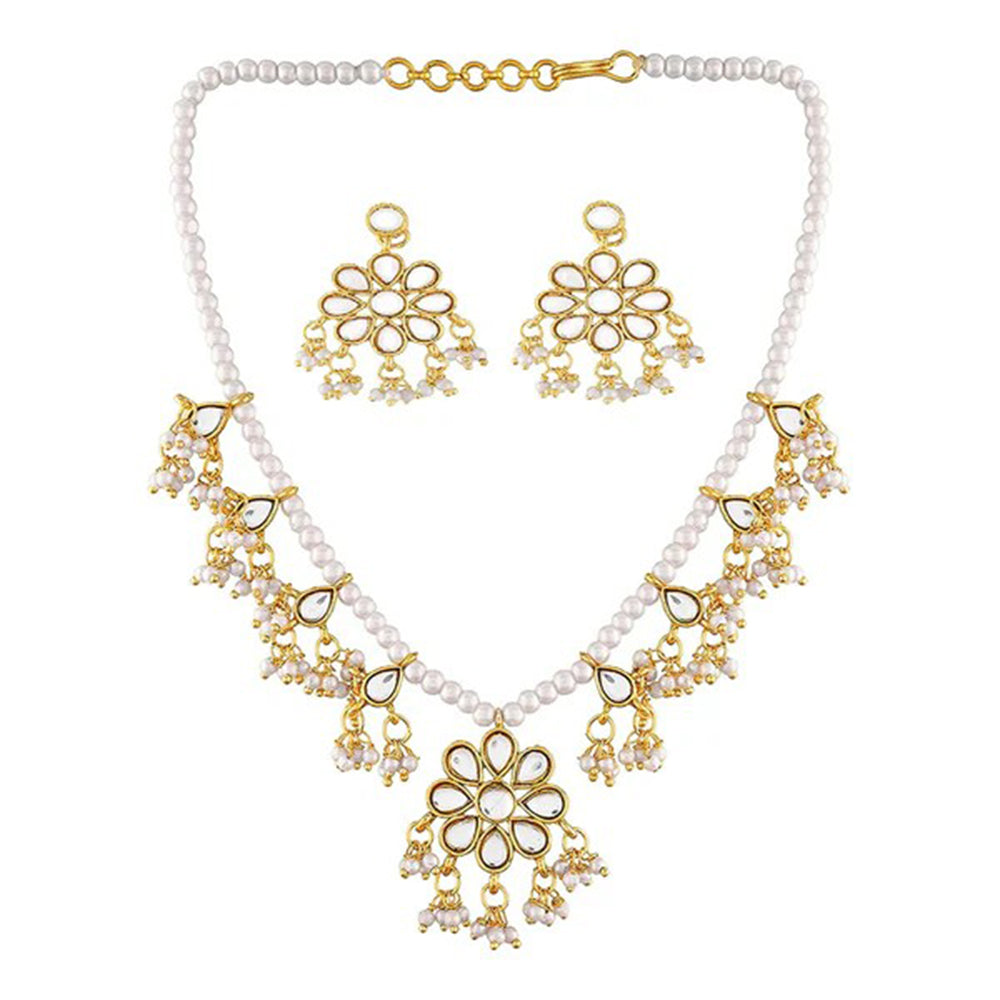 SNERA Gold Plated Kundan Stone And Pearl Necklace Set
