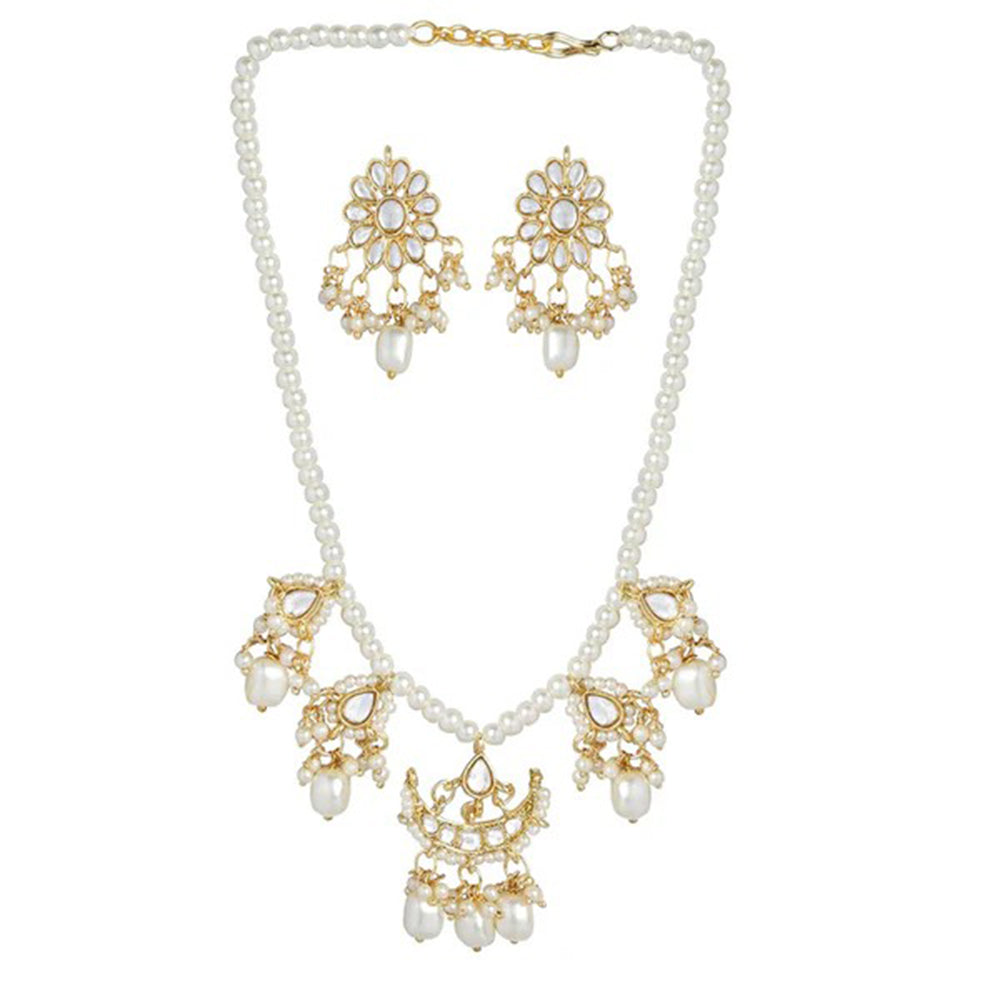 SNERA Gold Plated Kundan Stone And Pearl Necklace Set