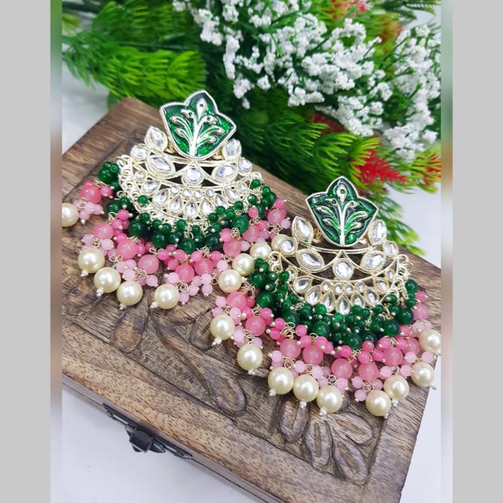 SNERA Gold Plated Kundan Stone And Beads Meenakari Dangler Earrings