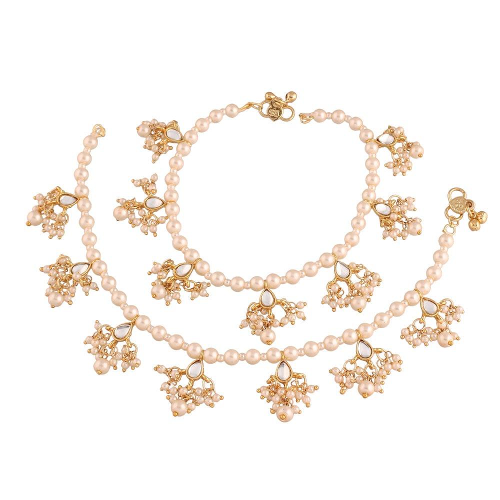 SNERA Gold Plated Kundan Stone And Pearl Payal