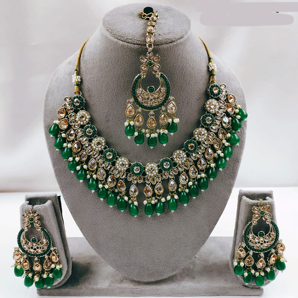 SNERA Gold Plated Kundan Stone & Beads Necklace Set