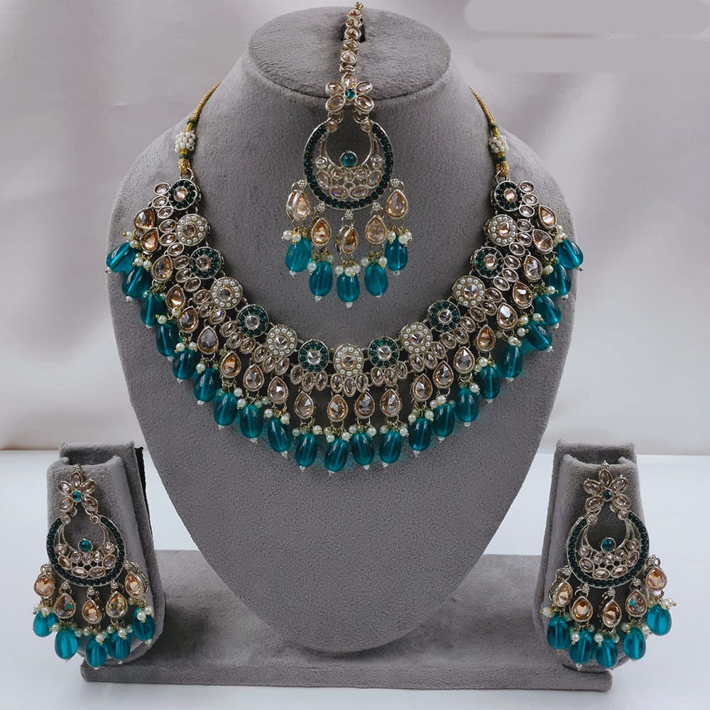 SNERA Gold Plated Kundan Stone & Beads Necklace Set