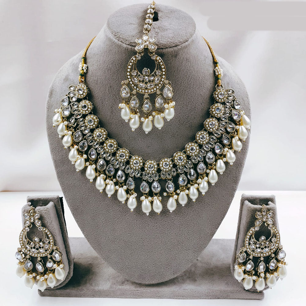 SNERA Gold Plated Kundan Stone & Beads Necklace Set