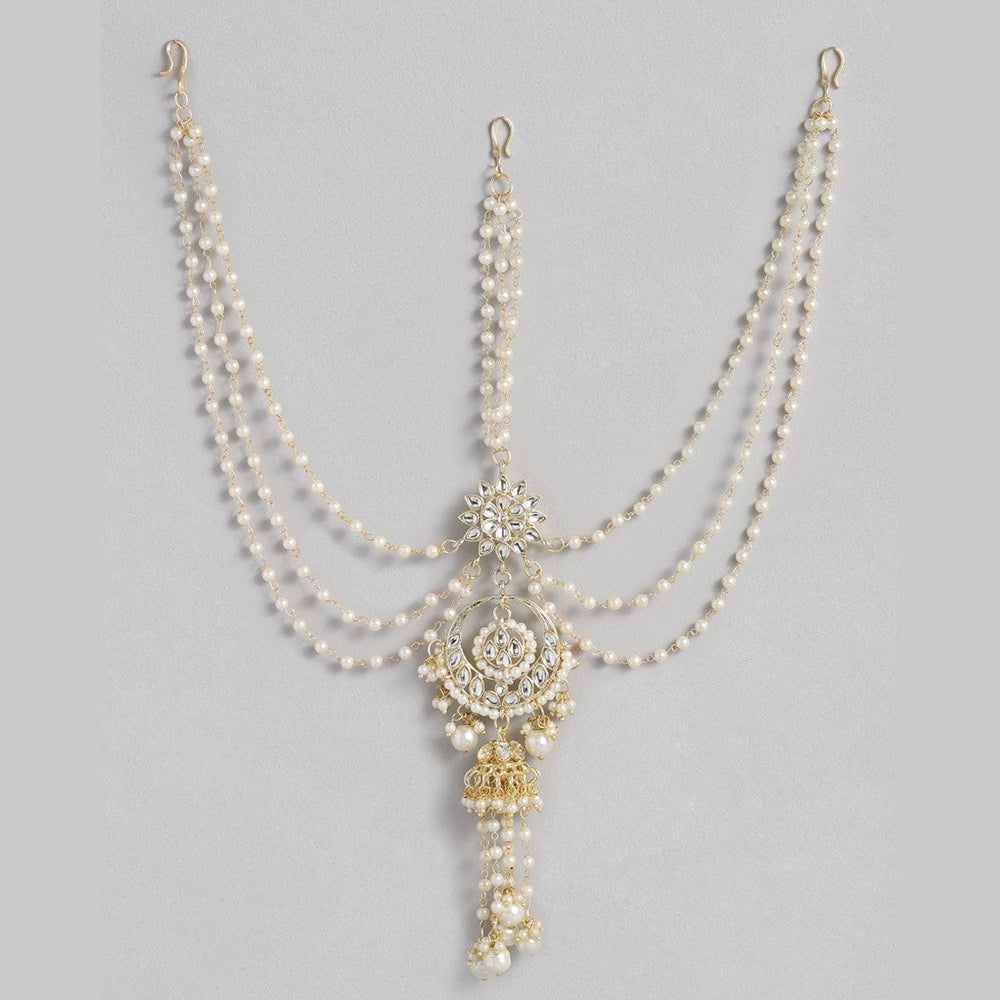 SNERA Gold Plated Kundan Stone And Pearls Sheeshphool with Mangtikka