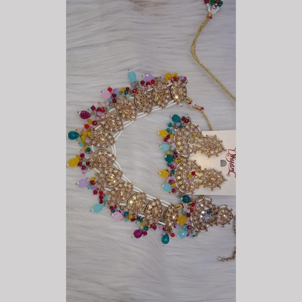 SNERA Gold Plated Crystal Stone And Pearls Necklace Set