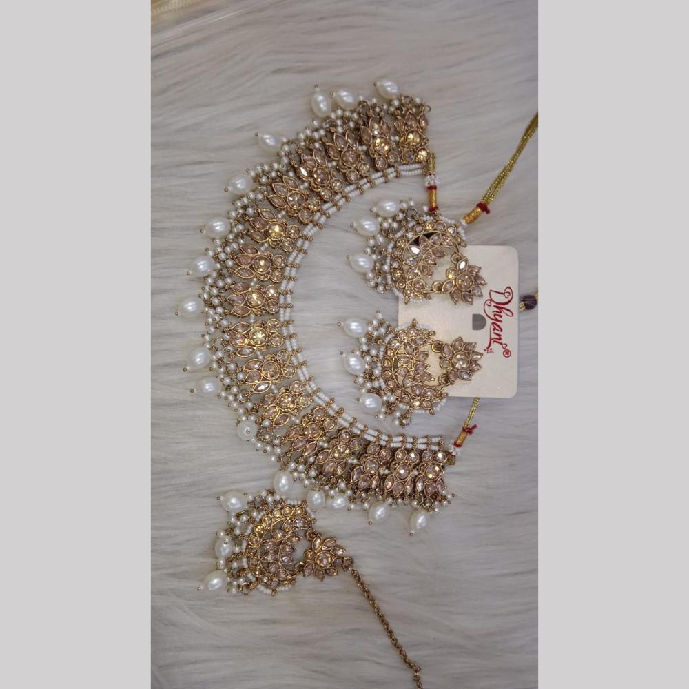 SNERA Gold Plated Crystal Stone And Pearls Necklace Set