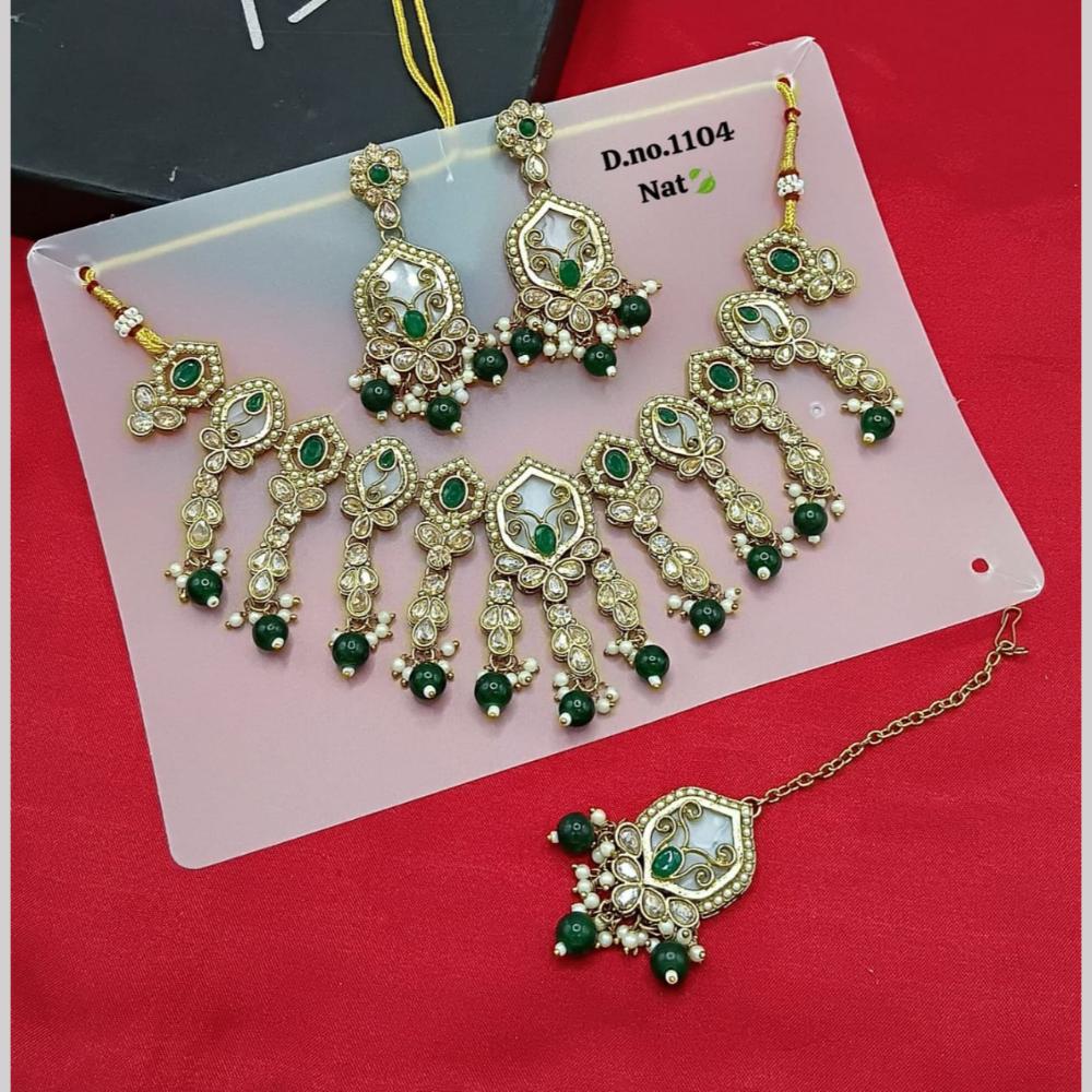 SNERA Gold Plated Crystal Stone And Pearls Necklace Set